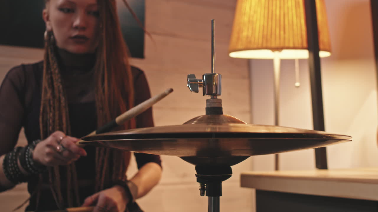 Gothic Woman Playing Drums In Studio