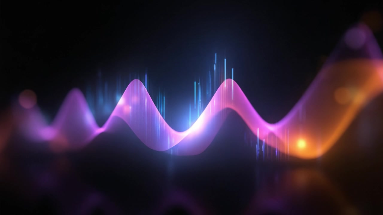 Abstract Visualization of Sound Waves and Frequencies Blending in a Spectrum of Vivid Colors, Highlighting the Dynamics of Data Representation and Artistic Expression