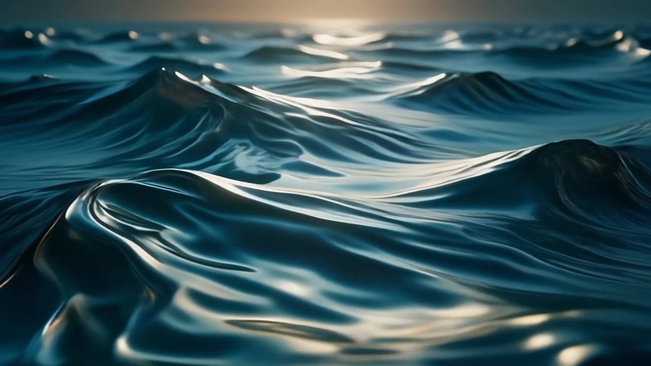 Stille havbølger ruller blidt ved solnedgang