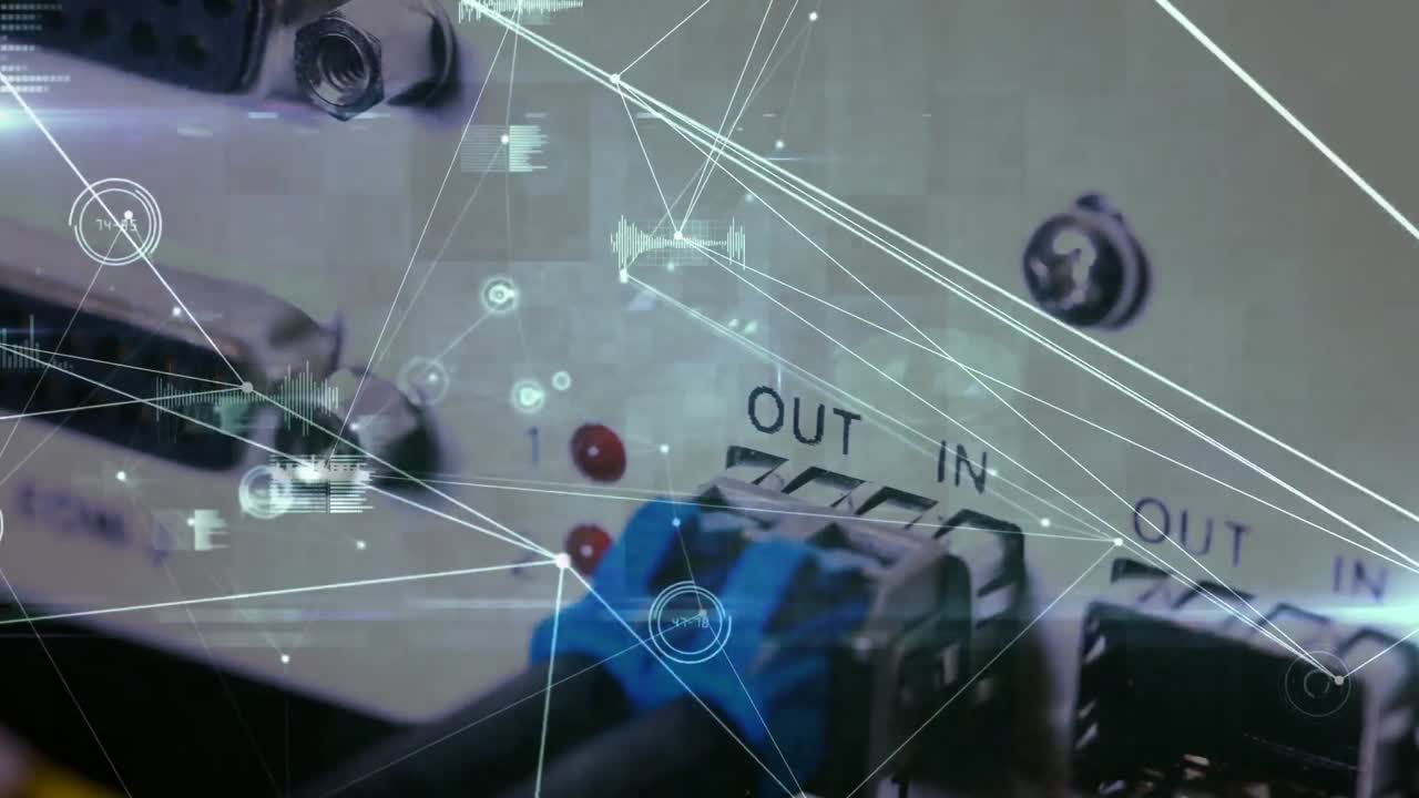 animación de la red de conexiones y datos diversos a través del hardware del servidor informático