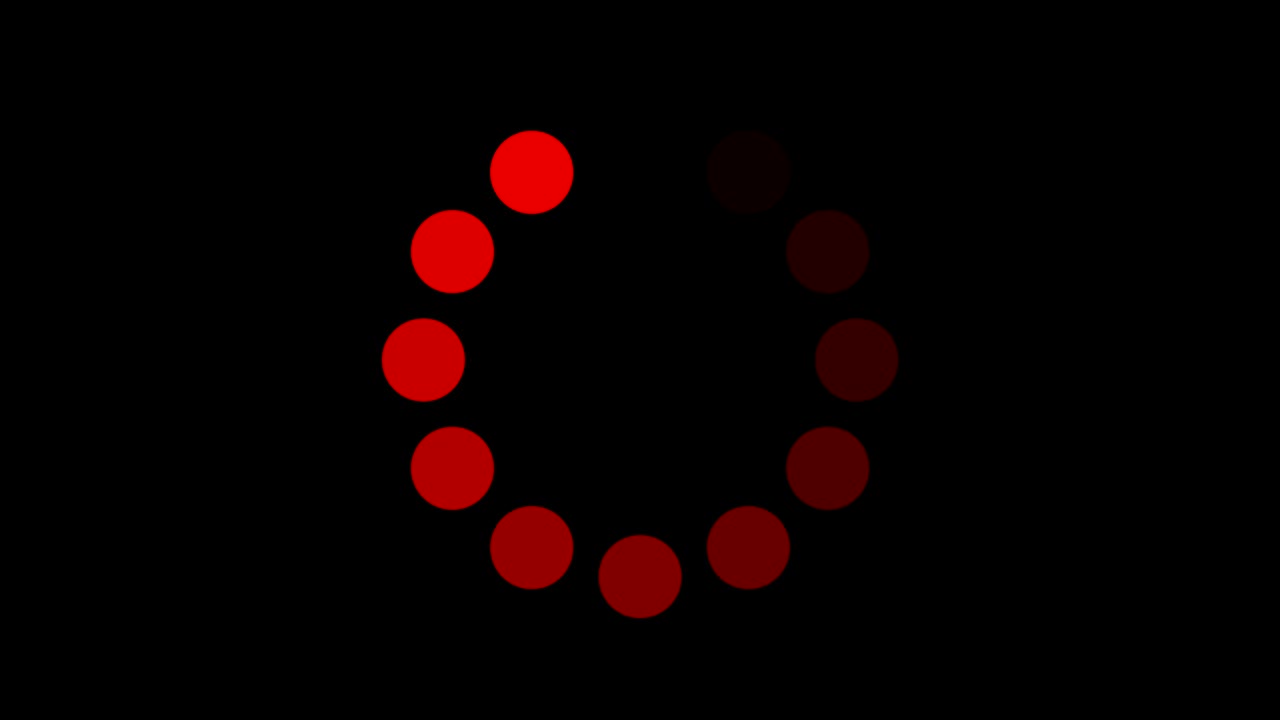 알파 채널과 함께 검은 바탕 애니메이션에 빨간색 원을 로드합니다. 열두 개의 애니메이션 점이 순서대로 들어와 나옵니다.