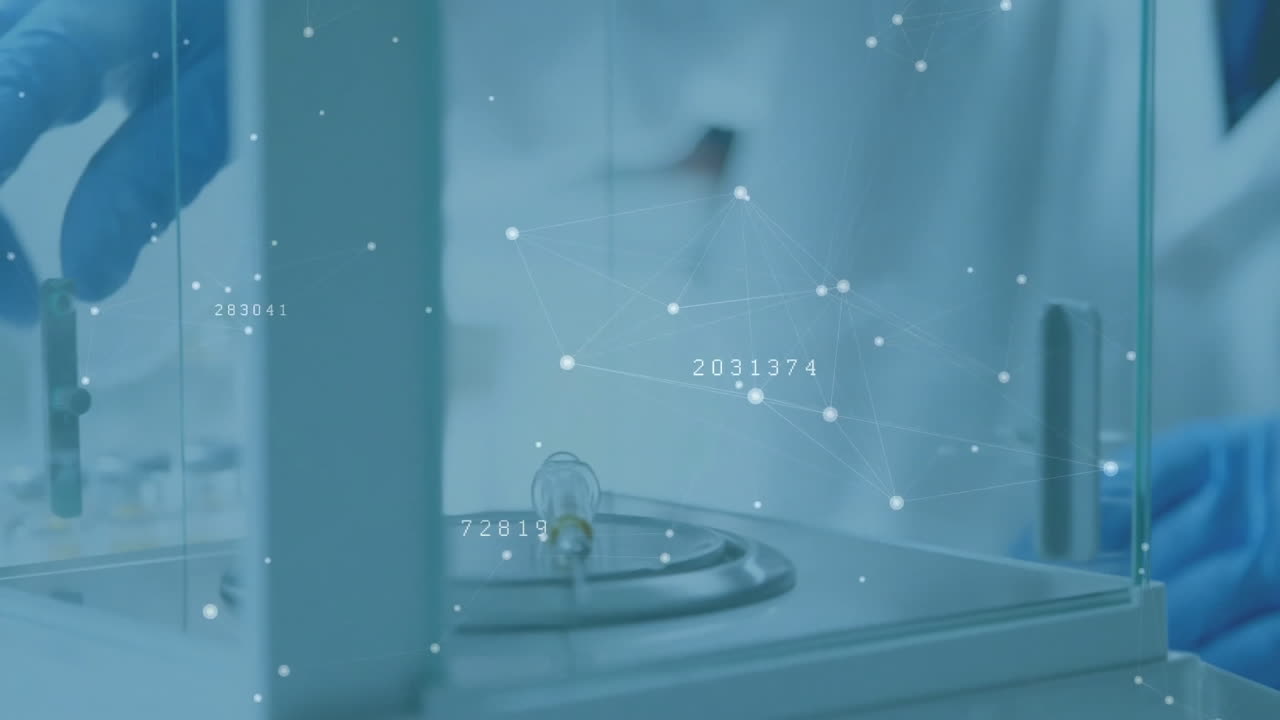 데이터 프로세싱 및 연결 네트워크의 애니메이션: 실험실에서 백인 남성 과학자