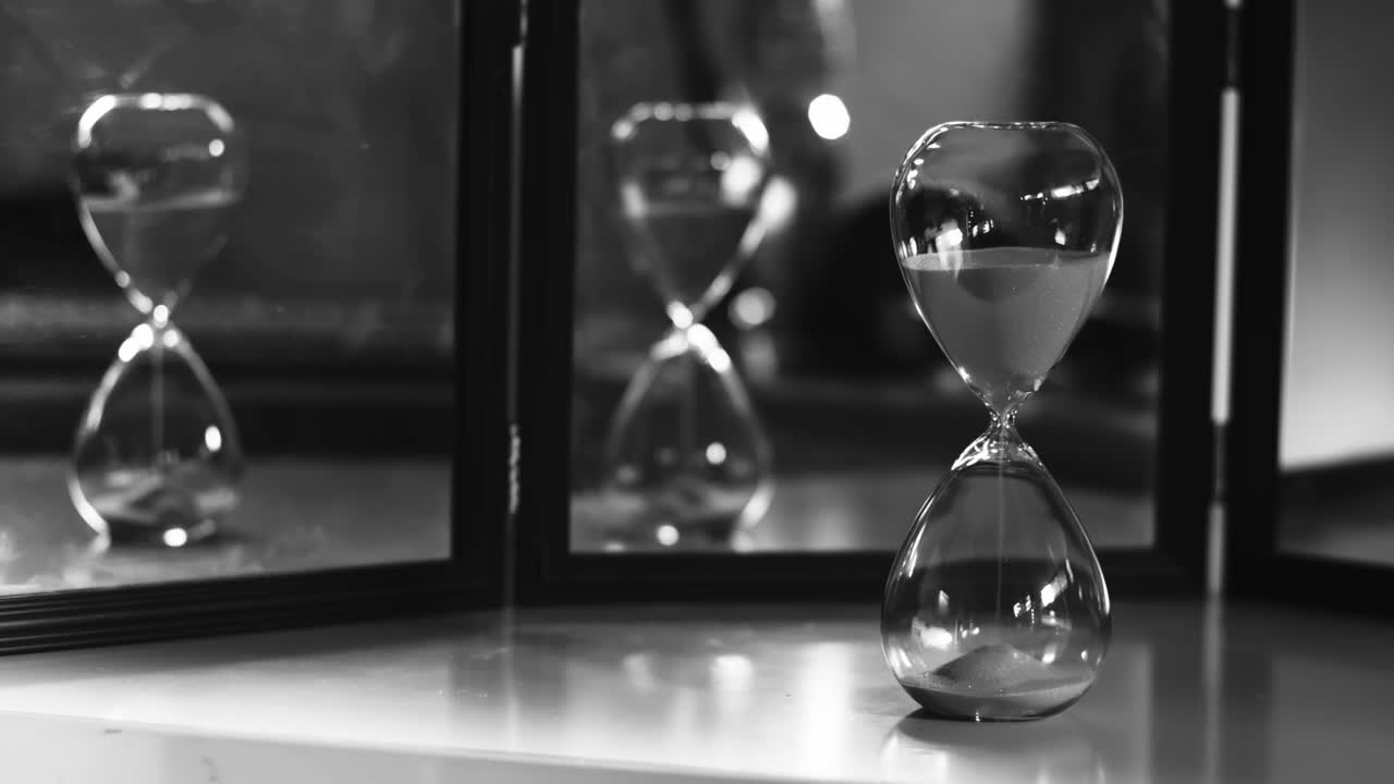 Hourglass Reflection: A Black and White Still Life