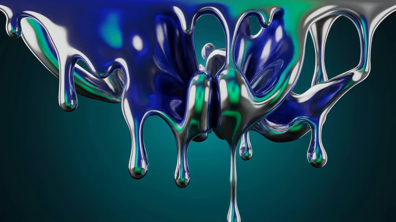 Loop continuo di liquido metallico iridescente astratto che gocciola