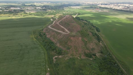 household waste landfill. closed for processing. environment protection. shooting with a flight from the object. aerial photography.