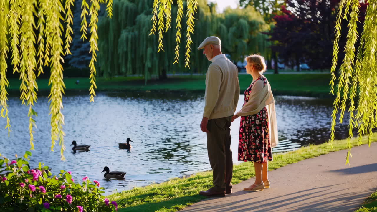 Senior Couple Enjoying a Peaceful Afternoon by the Pond