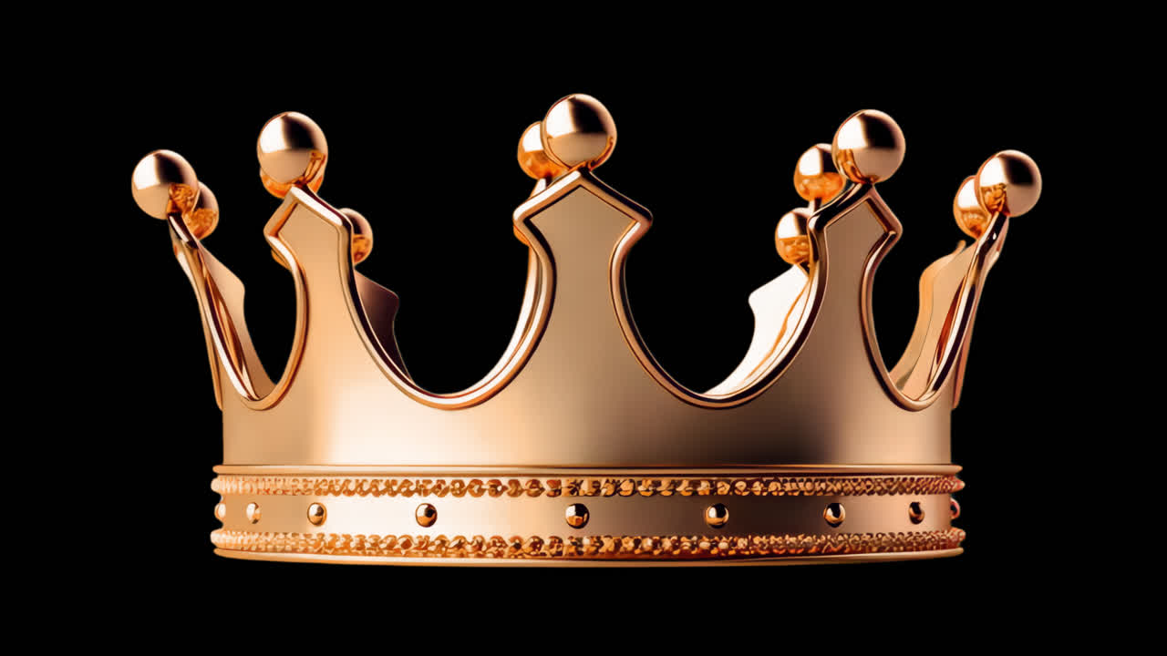 Elegant golden crown royalty animation isolated asset, transparent 4K video, alpha channel, ProRes