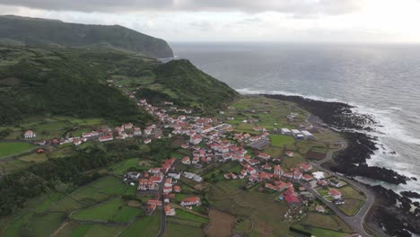 wide view fajã grande village at flores island azores