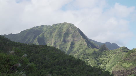 lush green mountain range on a sunny breezy day in kauai in hawaii