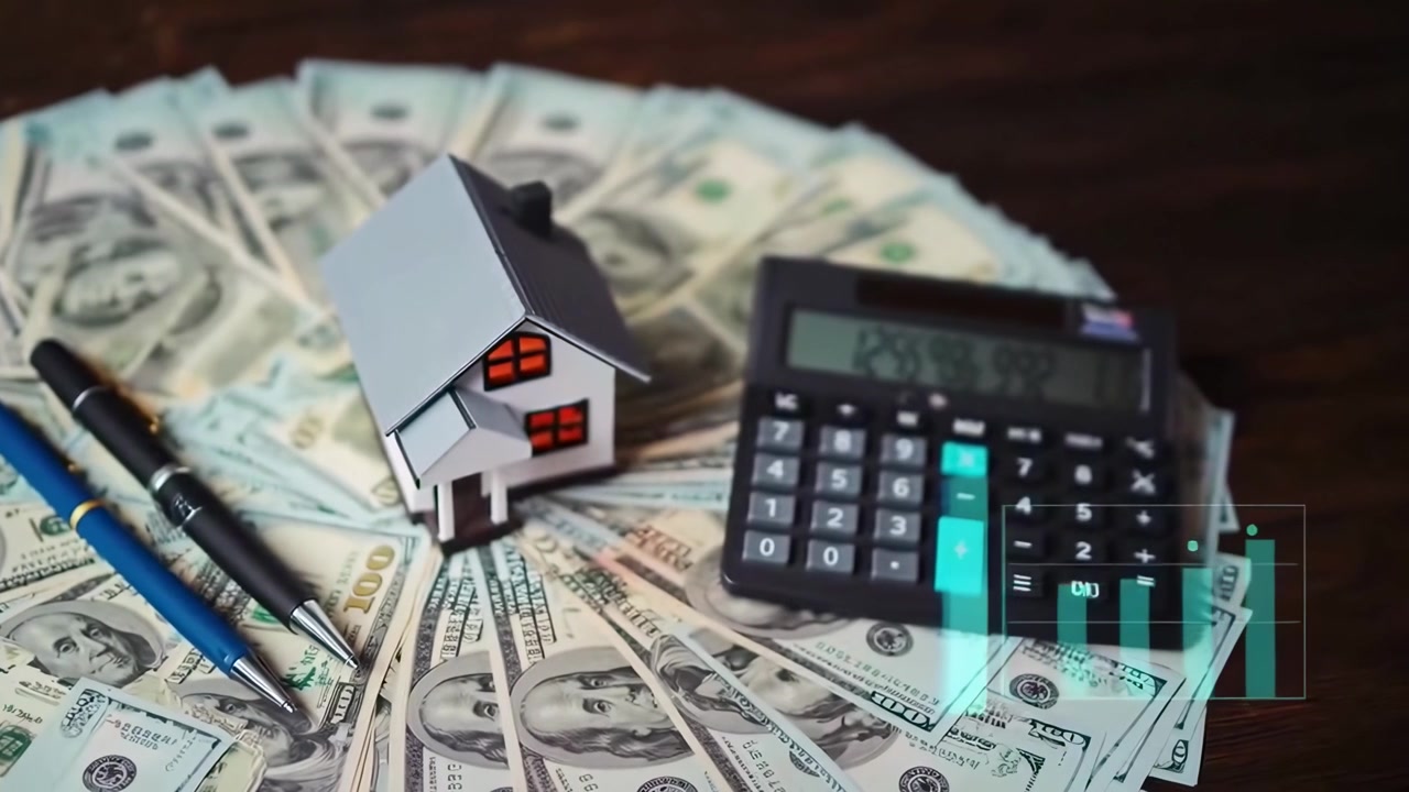 Conceito de Investimento Imobiliário com Modelo de Casa e Calculadora
