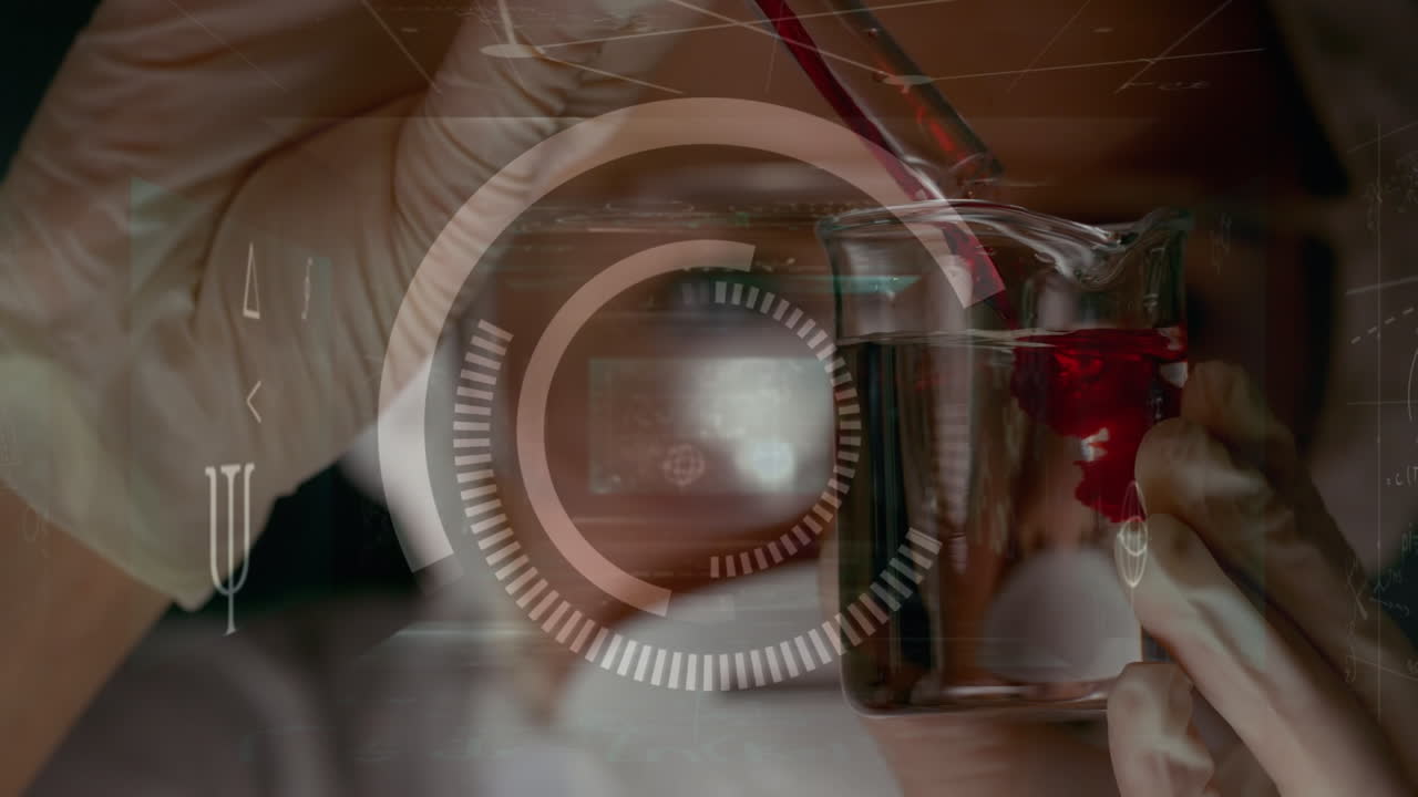 animación del procesamiento de datos sobre un científico caucásico con un vaso