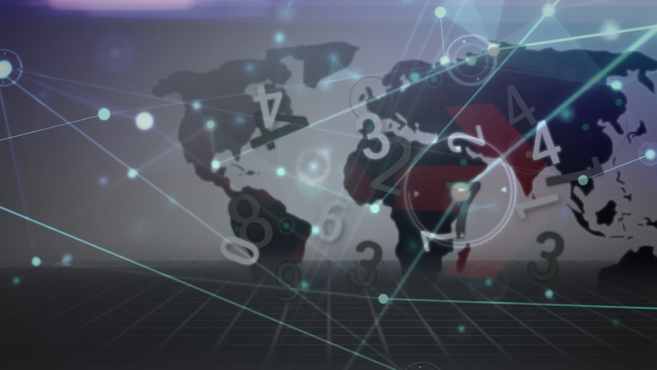 데이터 처리의 애니메이션, 세계 지도에 대한 연결 네트워크와 함께