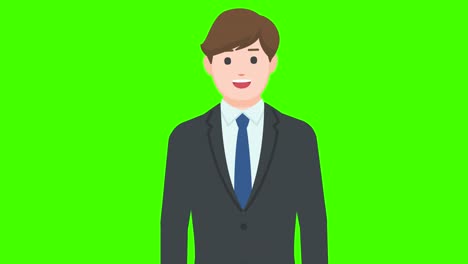 talking businessman isolated on green background