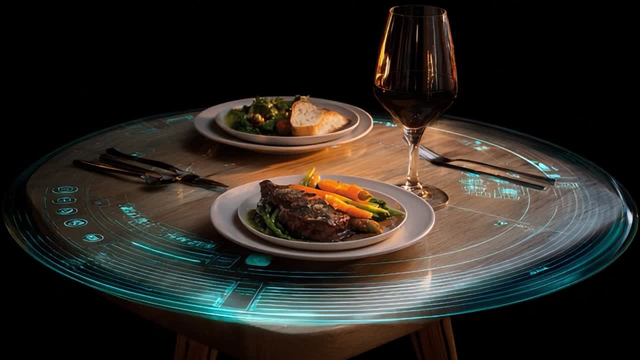 Dining experience with futuristic technology at a stylish restaurant