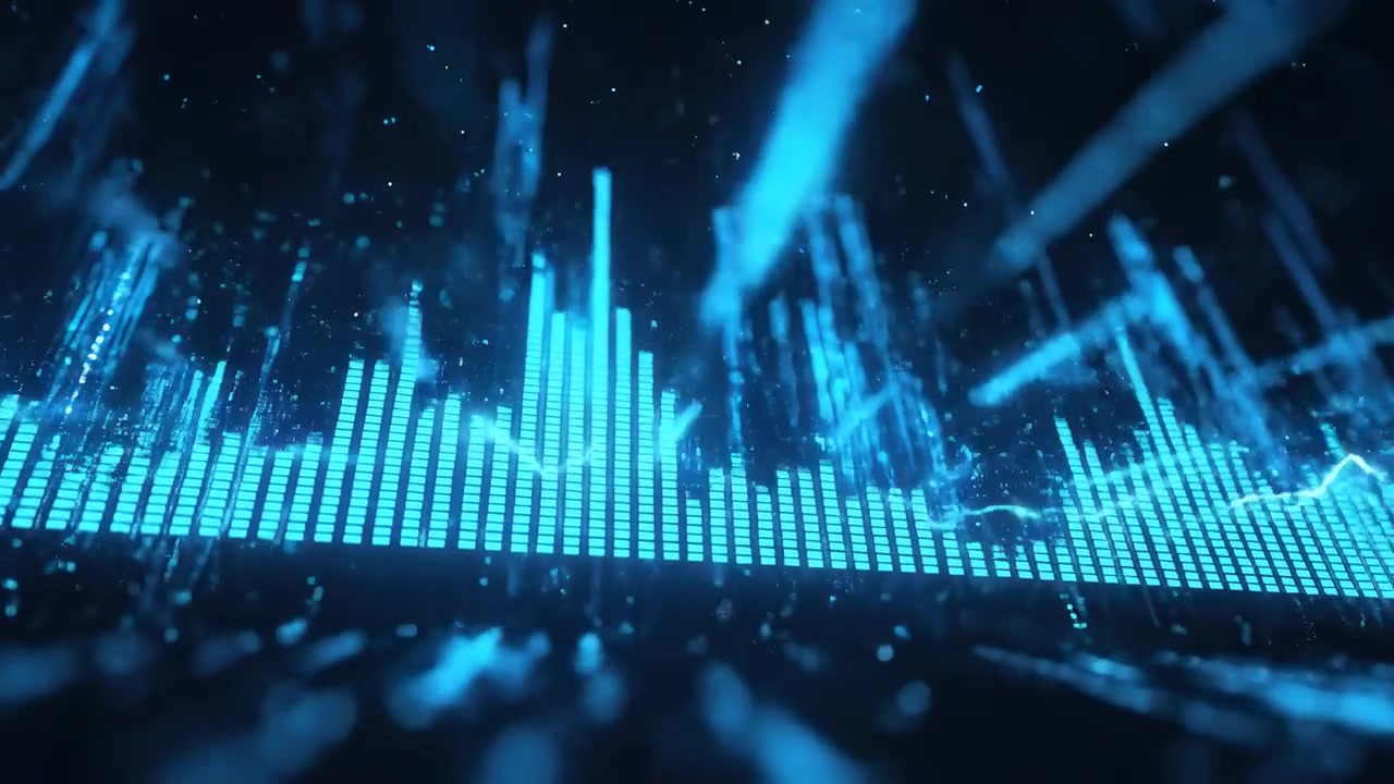 Digital Audio Visualizer with Glowing Blue Sound Waves