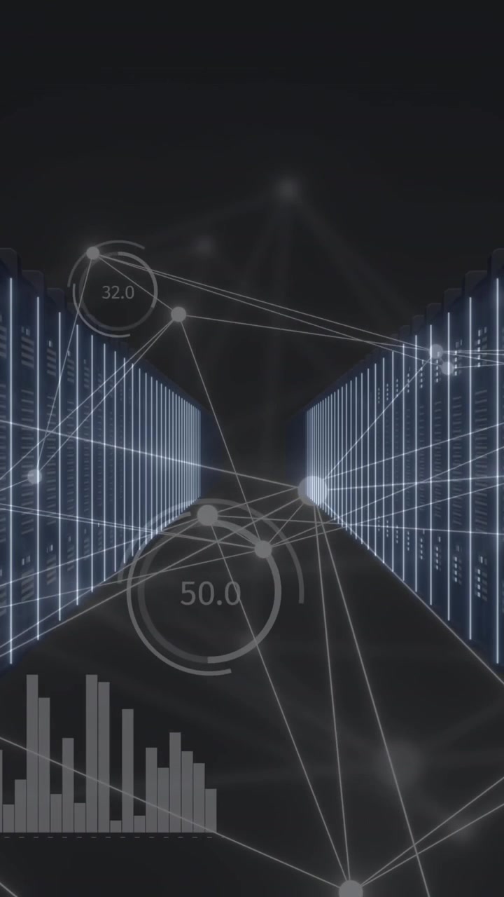 Animation of network of connections and data processing over computer servers