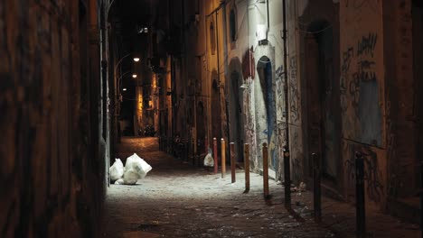 um beco mal iluminado em nápoles à noite, itália