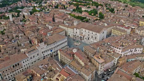 Aerial-of-the-town-of-Borgo-XX-Giugno-and-the-Convent-of-San-Domenico-,-Perugia,-Province-of-Perugia,-Italy