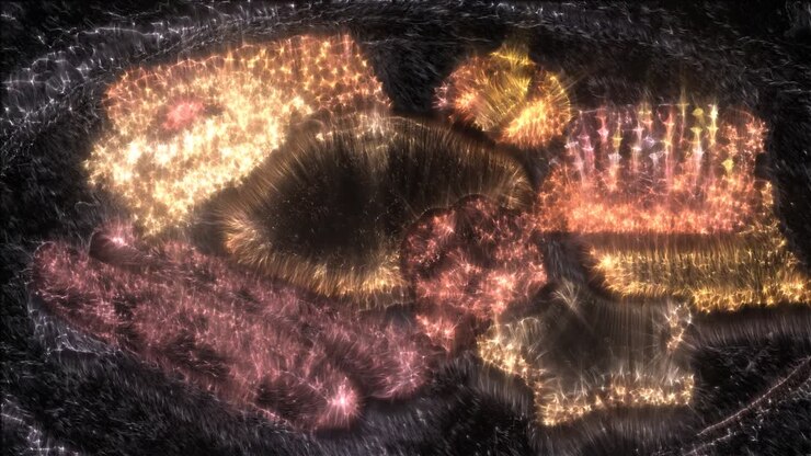 Loopable kirlian aura view of delicious and freshly baked cookies on a plate.