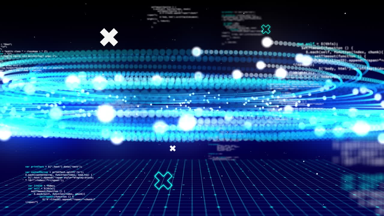 검은 바탕에 파란색으로 데이터 처리의 애니메이션