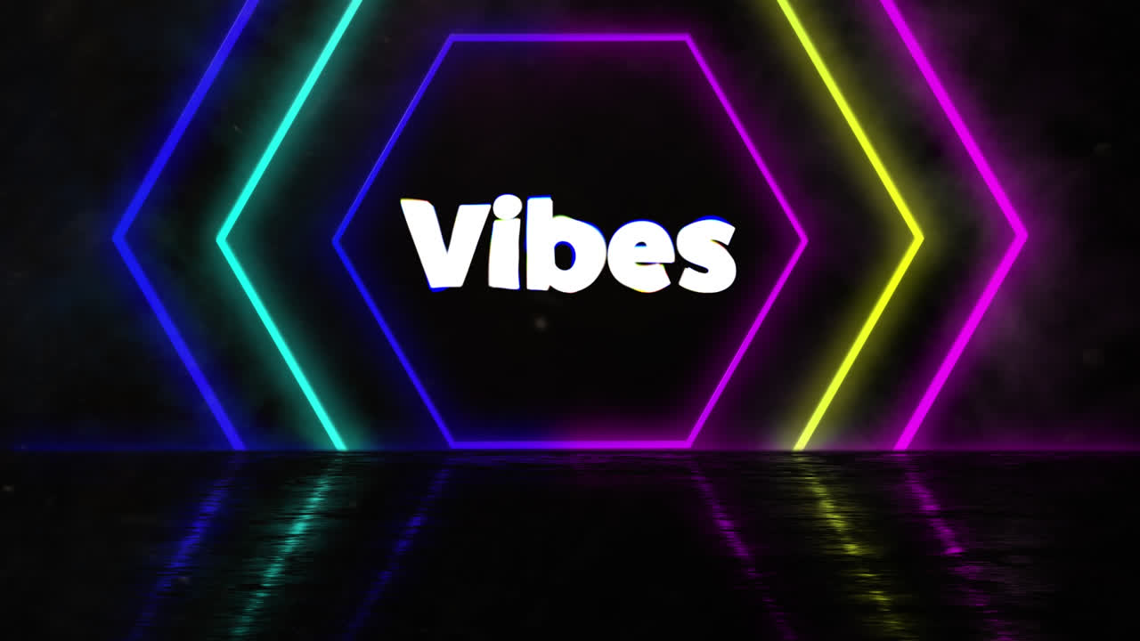 animation von vibes-text über bunte geometrische formen