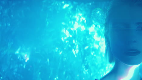 beautiful woman in neon light and laser beams