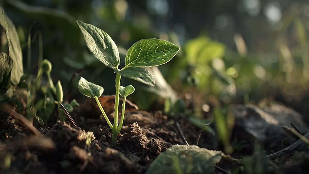 A Lush Green Sprout Emerges from the Soil, Illuminated by Gentle Sunlight, Signifying New Growth and the Beauty of Nature's Cycle
