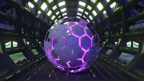 glowing hexagonal sphere in futuristic tunnel