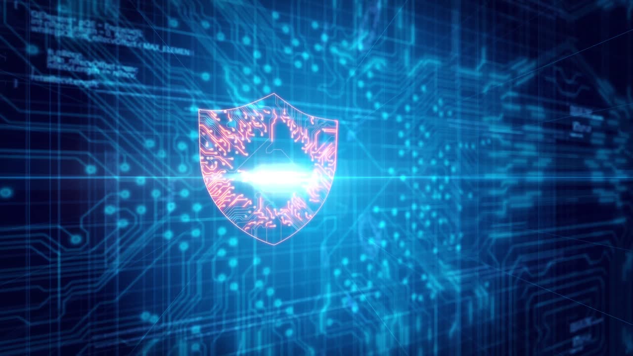 Animation of glowing orange security shield over blue processor socket