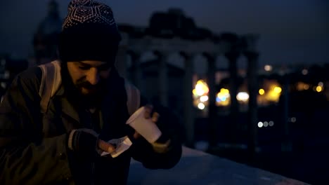 beggar counting his money in the night-hunger, help, money