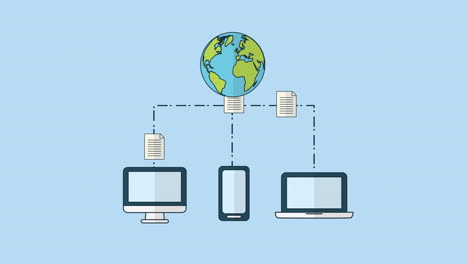 electronics devices sending documents with earth planet