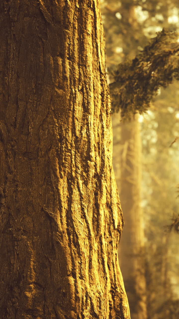 La luce dorata del sole illumina gli alberi alti in un ambiente sereno nella foresta