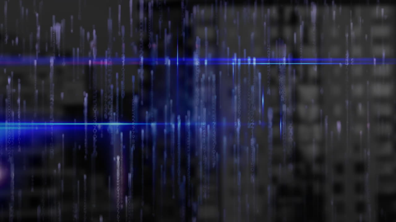Animation of digital data streams and blue light patterns in futuristic technology