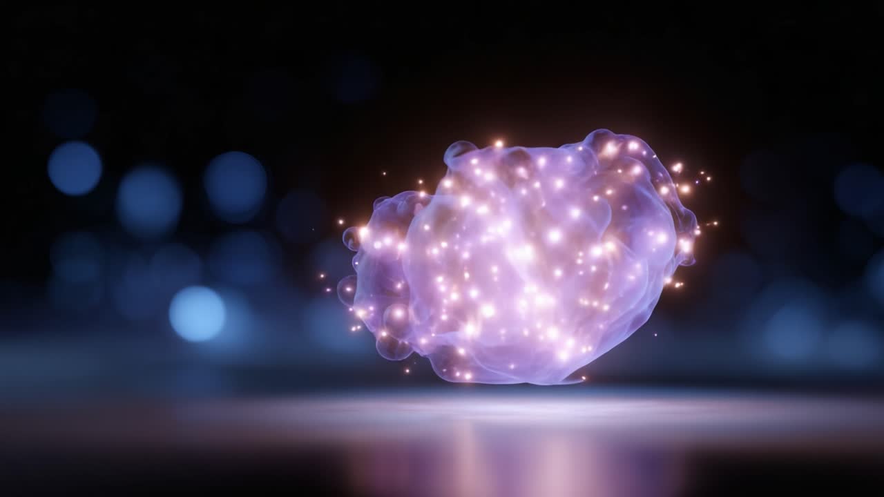 Transformations visuellement époustouflantes d’une entité scintillante en forme de cœur, incrustée de lumières étincelantes sur un arrière-plan bokeh mystique en deux images