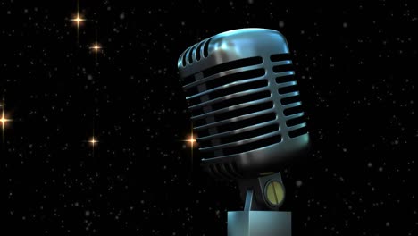 Animation-of-stars-falling-over-microphone-on-dark-background