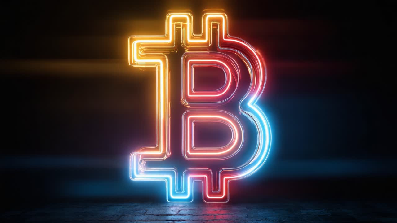 Illuminated Bitcoin Symbol Glowing Brightly in a Dark Environment, Representing the Digital Currency's Impact and Significance in Today's Financial Landscape