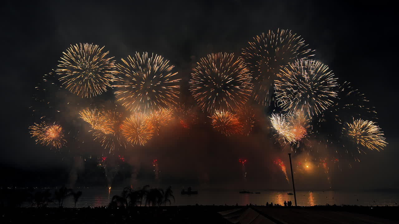 Fireworks on the sky at the Cannes Fireworks Festival at night