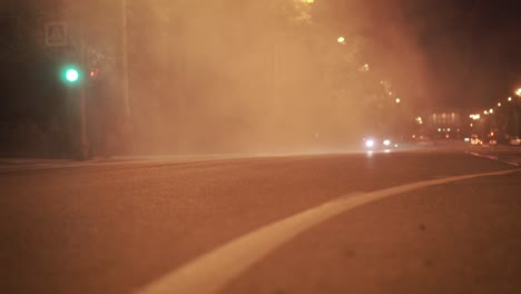 foggy night city street