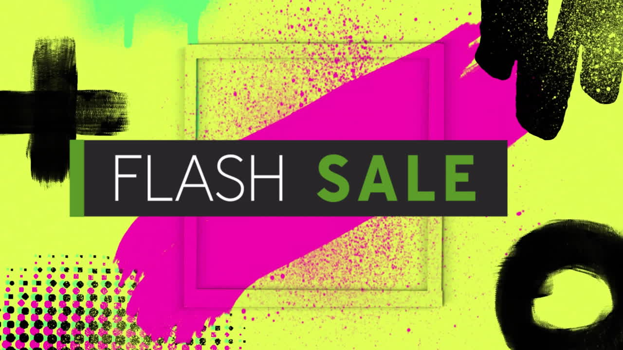 활기찬 패턴 배경 위에 플래시 판매 텍스트의 애니메이션