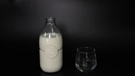 sequence of pouring milk from a bottle into a glass