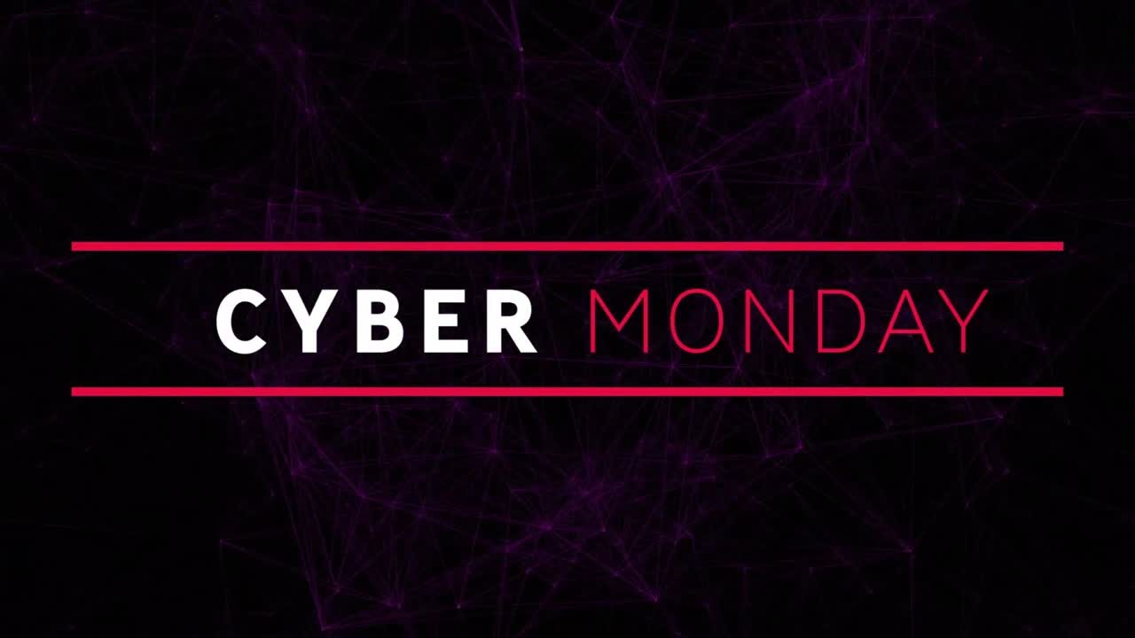 animación del texto de venta del lunes cibernético a través de redes de conexiones