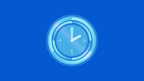 Animation-of-clock-ticking-and-data-processing-over-blue-background