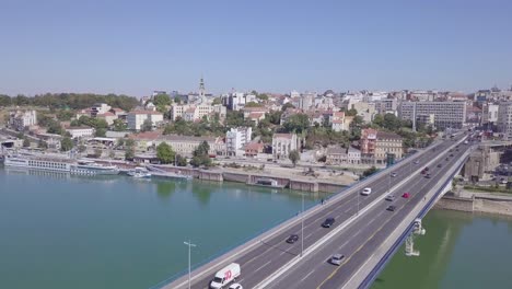 slow flyover 4k shot of branko bridge and kosancicev venac in beograd