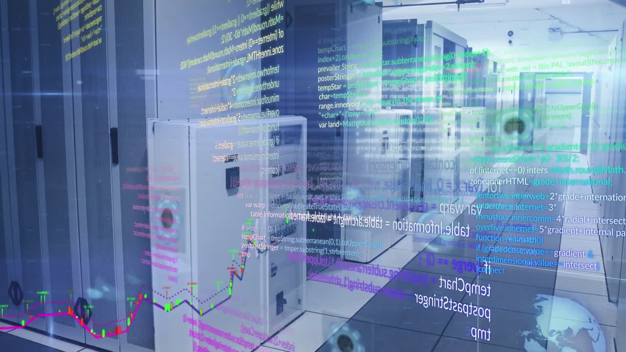 컴퓨터 서버를 통해 데이터 처리의 애니메이션