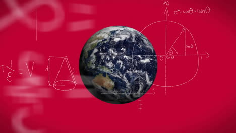 animación de un globo que gira sobre ecuaciones matemáticas en fondo rojo