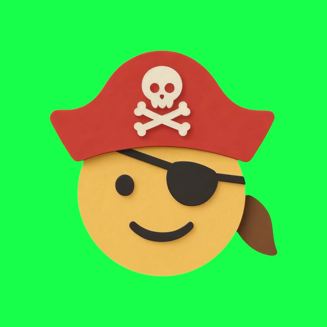 Emoji pirata con animazione di una faccia che fa l'occhiolino, video 4K trasparente, green screen