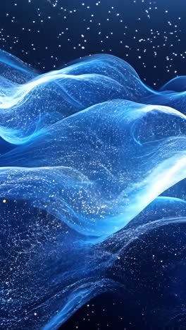 a blue wave with a lot of stars in the background. the stars are scattered all over the wave, giving it a dreamy and ethereal feel
