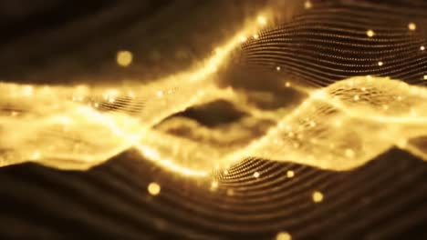 swirling waves of golden light flow gracefully over a dark backdrop, creating a mesmerizing display of shimmering particles that enhance the visual experience.