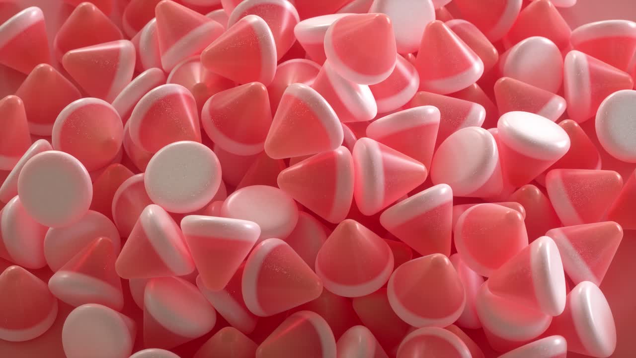 many knick-knacks falling on a pink background. 3d animation