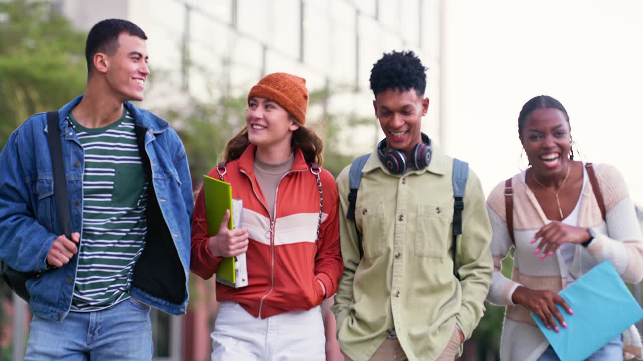 Group of College Students Walking on Campus